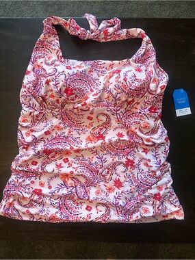 Lands' End Pink Paisley Halter Tank with Floral Print 10D